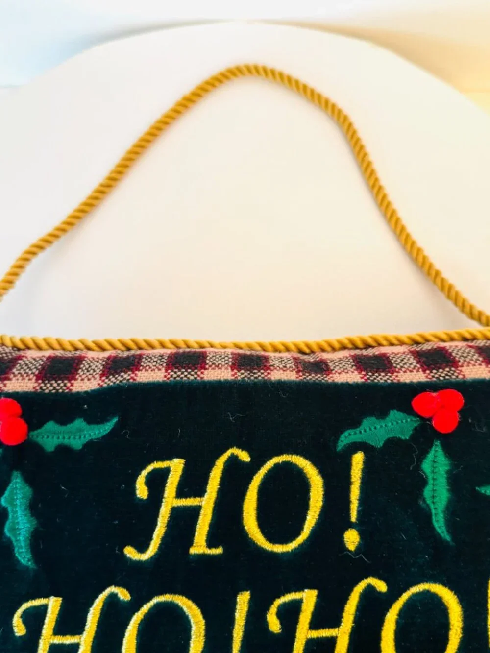 Vtg Velvet Christmas Pillow 10x6